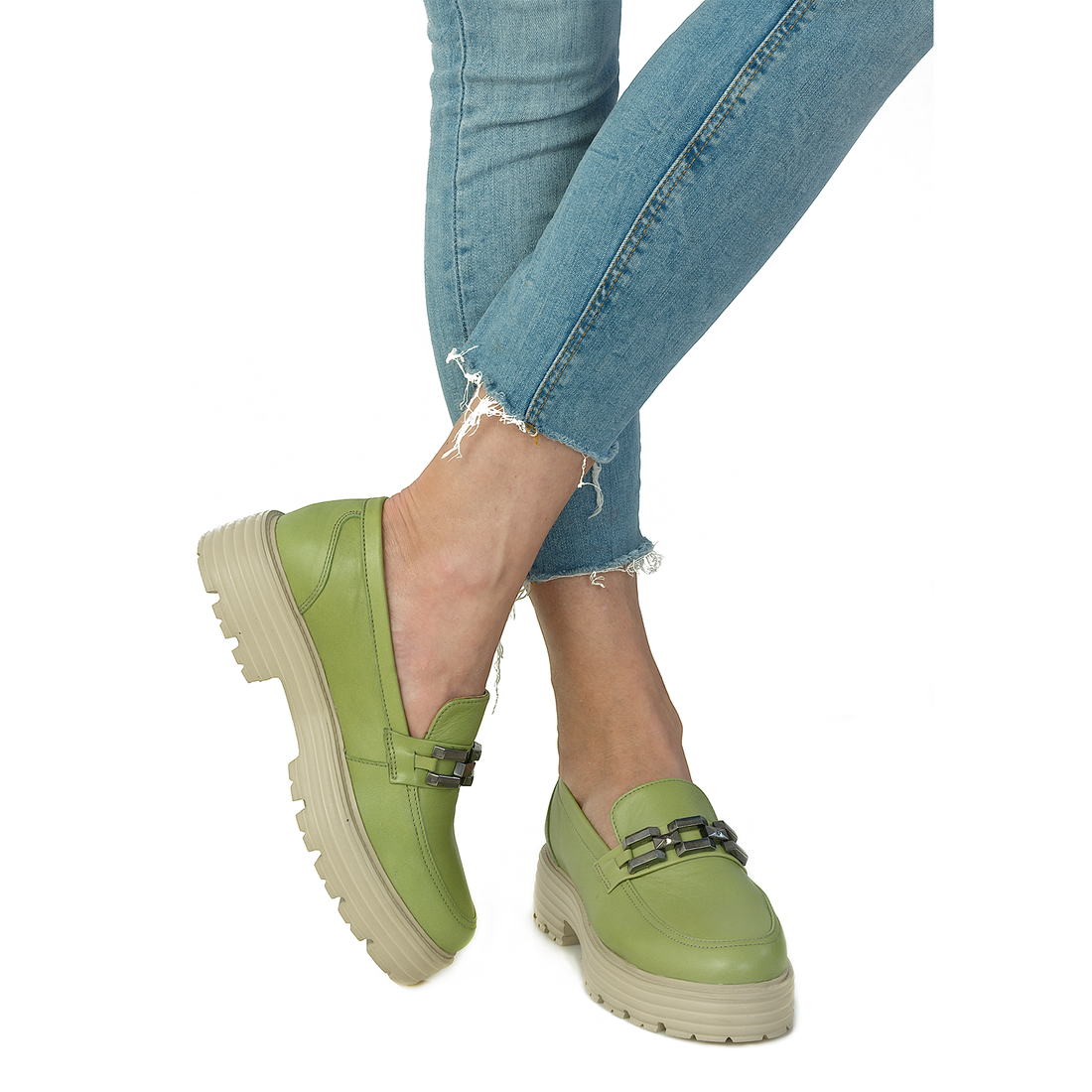 Pantofi Dama, Caspian, Cas-44192, Casual, Piele Naturala, Verde