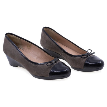 Pantofi Dama, Caspian,  Linda, Casual, Piele naturala intoarsa, Negru lac/grej