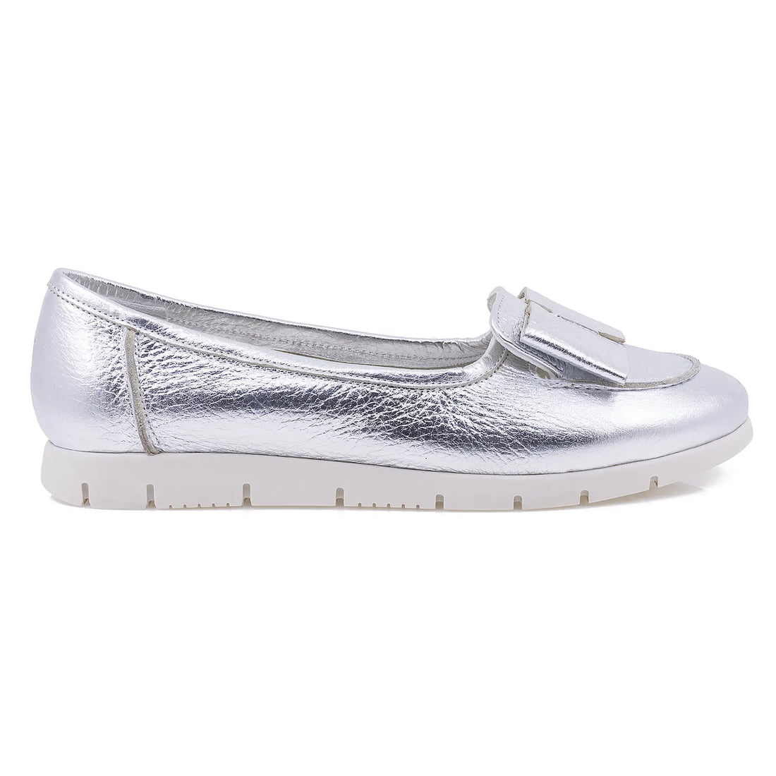 Balerini dama, Caspian, Cas, Nadia/2D, Casual, Piele naturala, Argintiu