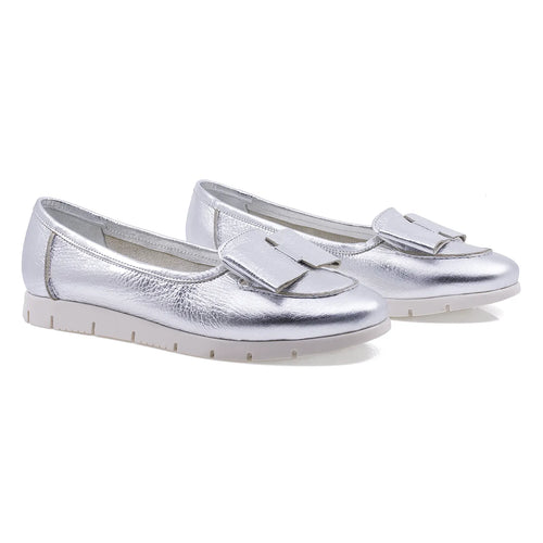Balerini dama, Caspian, Cas, Nadia/2D, Casual, Piele naturala, Argintiu