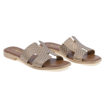 Papuci Dama, H, Casual, Piele naturala, Auriu