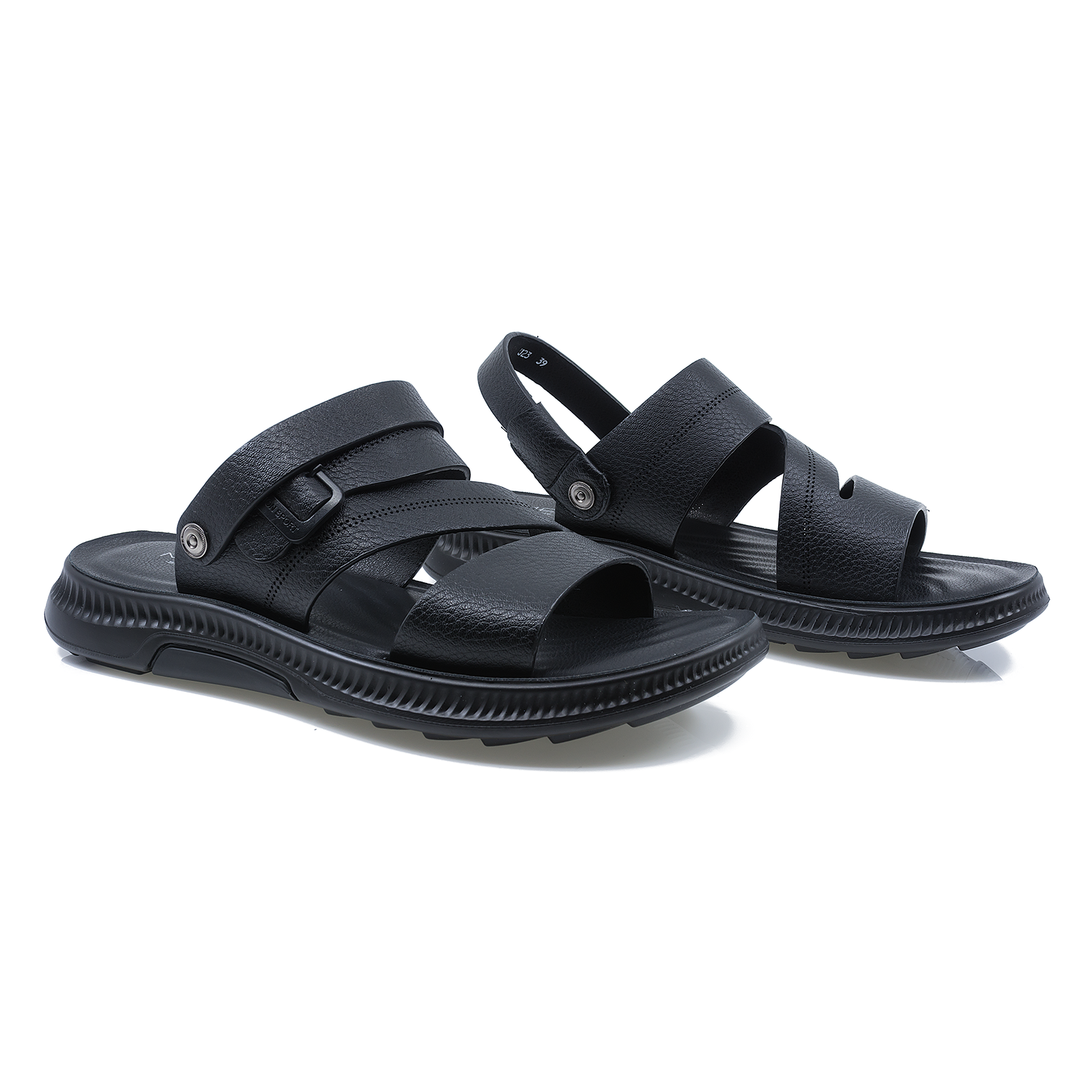 SANDALE Barbati, Mels-MEL-J23, Cazual, Piele Naturala, Negru