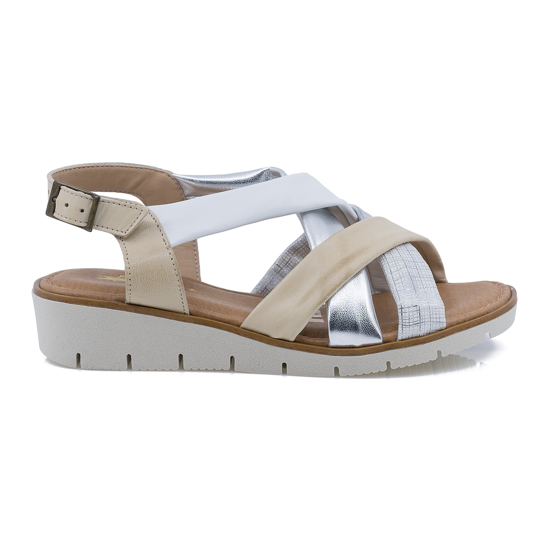 Sandale Dama, Pass, PAS-2G2146, Casual, Piele Naturala, Bej/argintiu