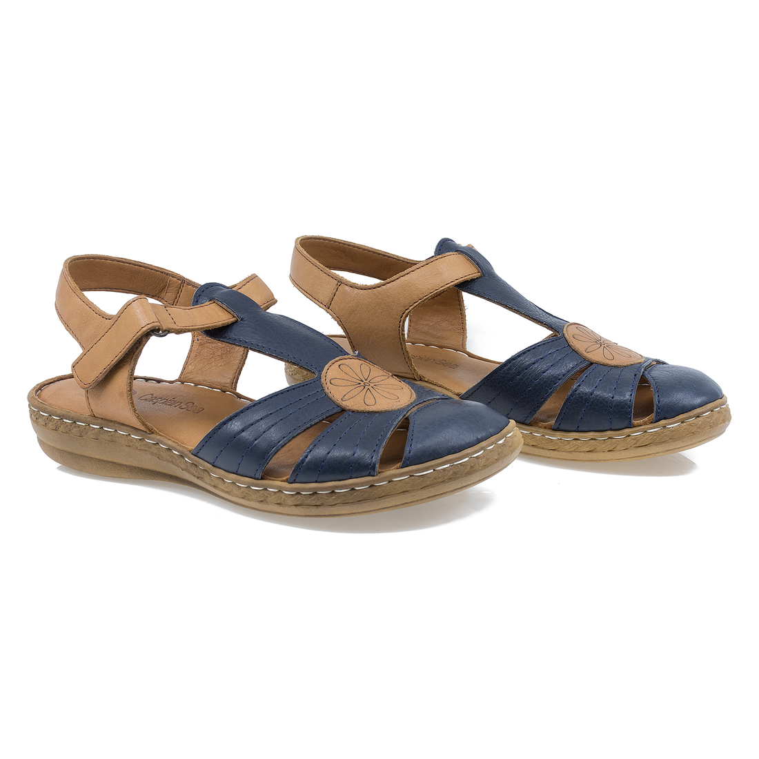 Sandale dama, Caspian, Cas-202-1, casual, piele naturala, bleumarin