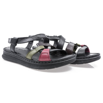 Sandale dama, Caspian, Cas-459-T410, casual, piele naturala, negru multicolor