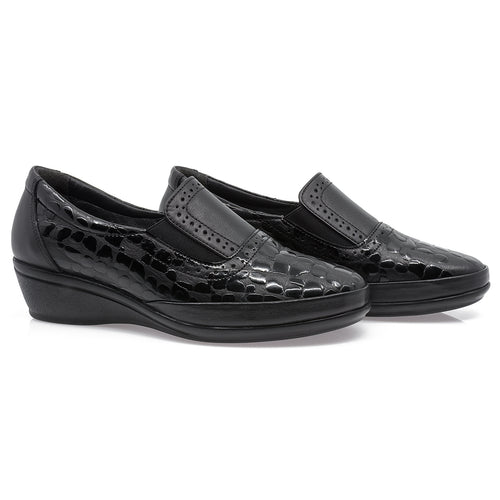 Pantofi dama, Caspian, CAS-190, casual, piele naturala lacuita, negru
