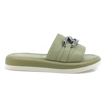 Papuci dama,  Cas-107,  Piele naturala, verde