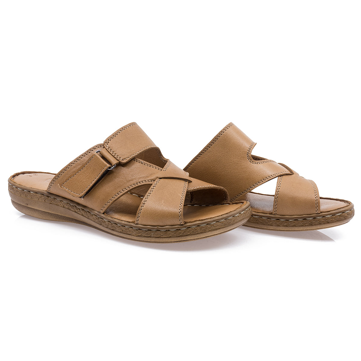 Papuci dama,  Caspian, Cas-318,  Casual, Piele naturala, Coniac