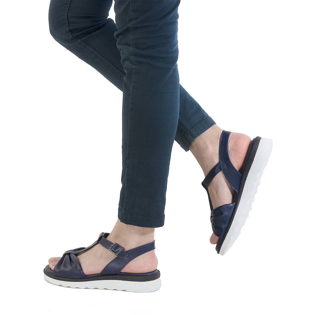 Sandale dama, Caspian, Cas-4504, casual, piele naturala, bleumarin