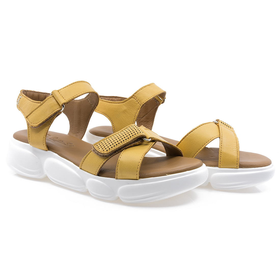 Sandale dama, Caspian, CAS-1096, casual, piele naturala, galben